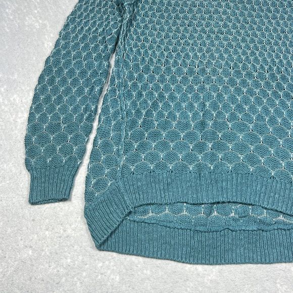Moth Anthropologie Crochet Sweater Women’s Size Small Teal Crewneck High/ Low - Picture 3 of 8
